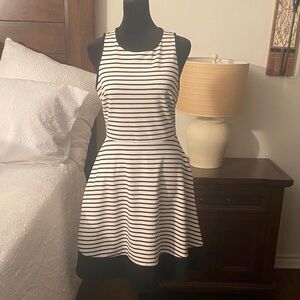 Nicole Miller Black and White Striped Sleeveless Skater Dress